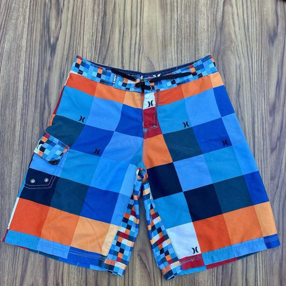 HURLEY‎ Mens Size 20/20/20 RAINBOW PLAID COLOR BLOCK BOARD SHORTS SWIM Trunks